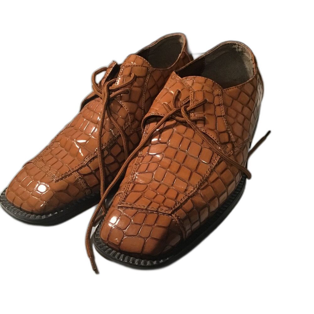 Hugo Vitelli Cognac Crocodile Print Dress Shoes - Square Toe Oxfords Size 10